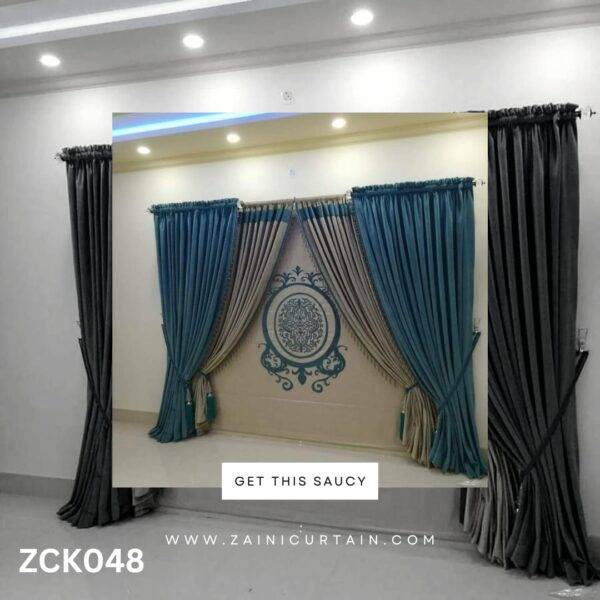 An Aesthetic Blue & Creamy Double Curtain Blinds