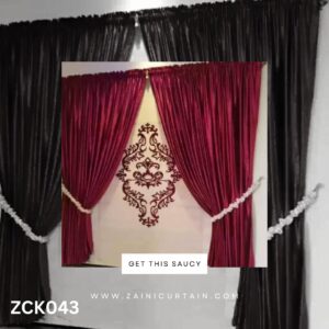 Wheat Blinds & Red Curtains