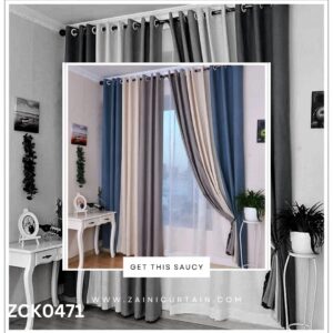 Blue Off-White and Grey Contrast Curtains