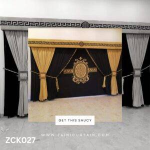 golden and black curtain blinds with pelmet