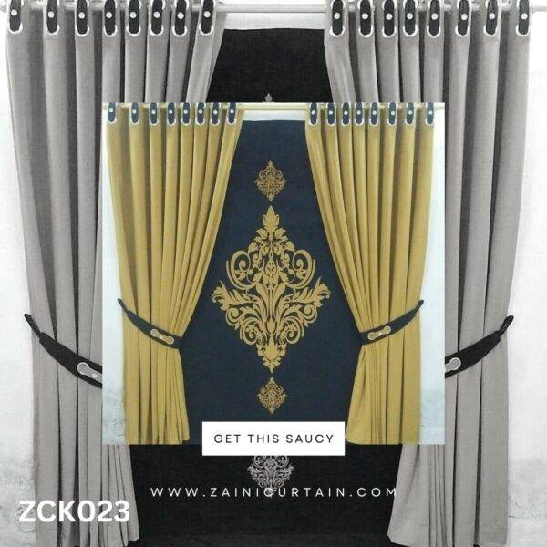 Golden and dark blue curtain and blind set