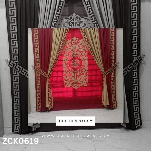 Deem Red Theme with center bunch Curtain Blind