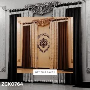 Golden Theme Texture with White background Curtains and Blind set