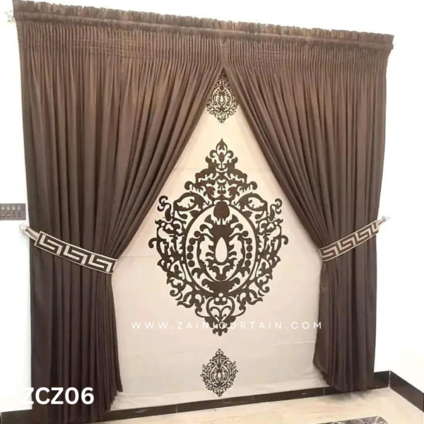 Dark Brown and Cream Colour Curtains and Blind Set