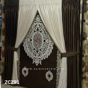 Chocolate Brown and Cream Colour Curtain and Blind Set