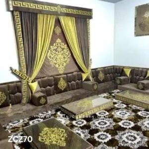 Dark Brown and Golden Colour Curtains and Blind Set
