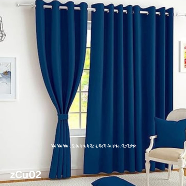 Blue Plain Cotton Curtain