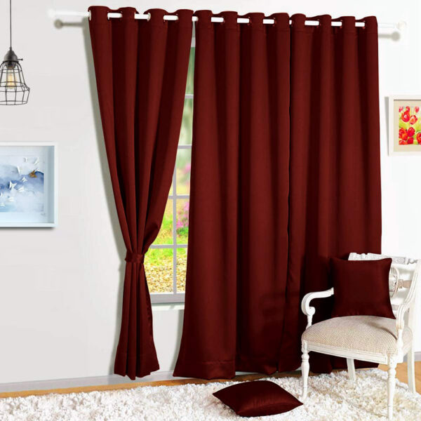 Maroon Plain Cotton Curtain