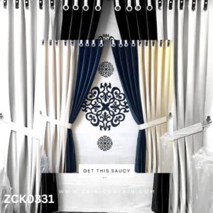 Cream & Navy Blue Theme with Laser Work bunch Curtain Blind
