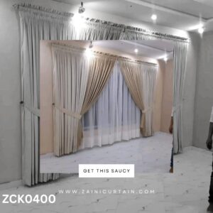 Off-White Skin Colour Curtain and White Shefoon Curtain set