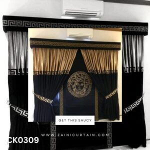 Clean Top Dark Header with Black Theme Curtain Blind Set