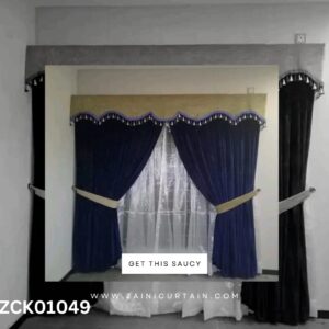 Diamond header with Blue Velvet Curtain Blind