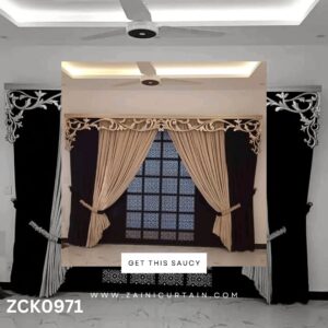 Beige Black Theme with stylish header Curtain Blind