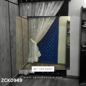Decent Theme White Shefoon With Blue Background Curtain Blind