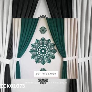 Dark Green & White Theme with Center Bunch Curtain Blind