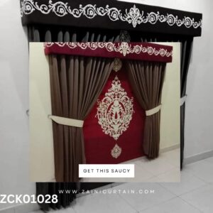 Maroon & Brown with Diamond header Curtains and Blind Set