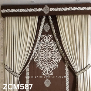 Brown & Off White Bedroom Curtain